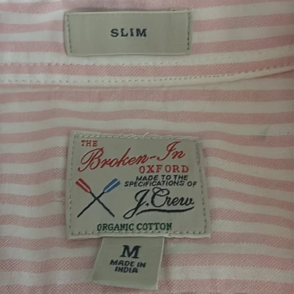 Slim Broken-In 100% Cotton Oxford Button Down Shirt Size M White Pink Stripes Up